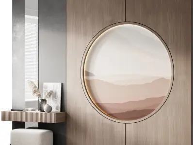 Hallway 5 modern bedroom with round mirror on wall 3D model