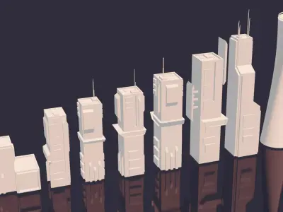 Low Poly Sci fi Buildings Low-poly 3D model