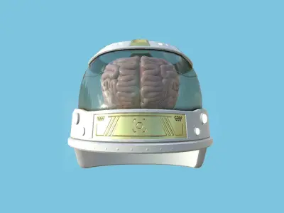 SciFi Brain Helmet 04 White Gold - Character Design Fashion Low-poly 3D model