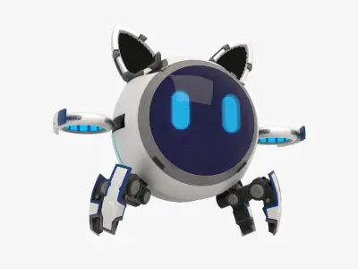 Cute set of Robots Low-poly 3D model