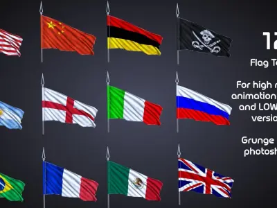 FLAG ANIMATED 3 SPEED OF WIND Low-poly 3D model