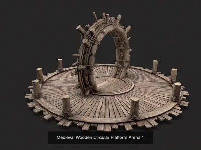 Medieval Wooden Circular Platform Arena PBR Collection 3D Model Pack