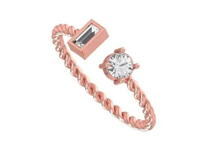 Light Weight Round Baguette stone Twisted Band Ring 3D print model