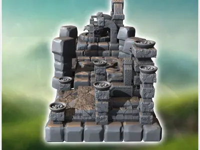 Set of three stone ritual altars with arches and columns 2 - Med 3D print model