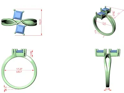 Double Princess Cut Twist Ring CAD Model 3DM STL Printable 3D print model
