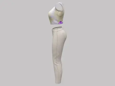Floral Top Beige Pants Bag Fashionable Casual Street Outfit Low-poly 3D model