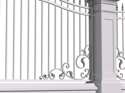Fence in classic style with wrought iron railing 3D model purchase