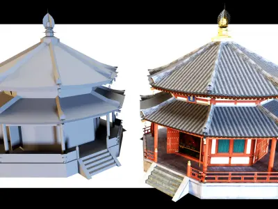 4 Chinese buildings- 3d Model 3D model