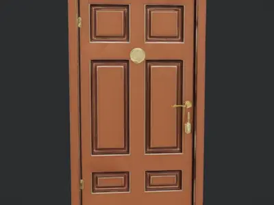 Wooden door with brass fixtures 3D model