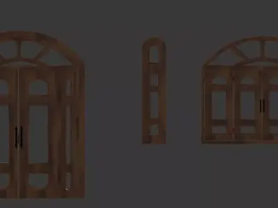 window wooden door with two windows Free 3D model