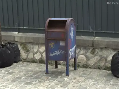 Rusted Street Mail Box Blue Used 3D model