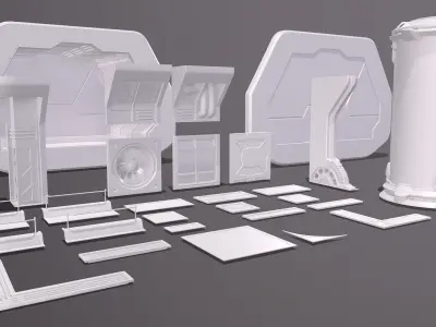 Modular Sci-Fi kitbash pack Low-poly 3D model