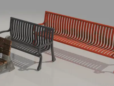 Park Benches - game ready Low-poly 3D model