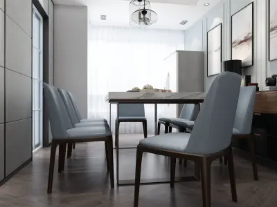 DINING room with marble table and chairs 3D model