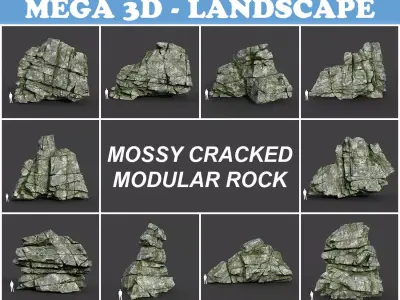 Low poly Mossy Cracked Modular Rock 220112 Low-poly 3D model