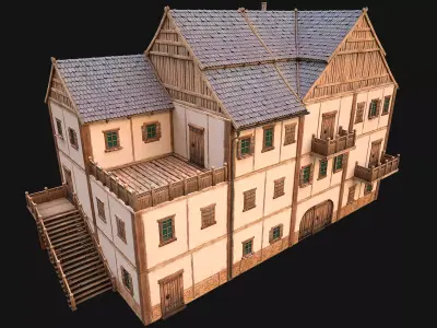 Medieval Town House Hotel Palace  Low-poly 3D model