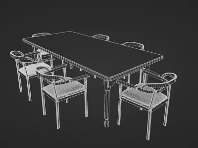 Dining  wooden table and chairs 3D model