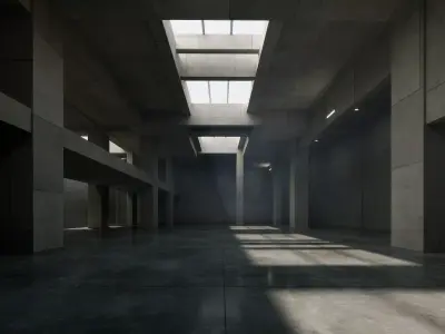 Cinematic Brutalist Atrium - Architectural Background - V3U2 Low-poly 3D model