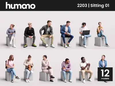 Humano 12- Collection 2203 - SITTING PEOPLE - 12 x 3D models  3D model