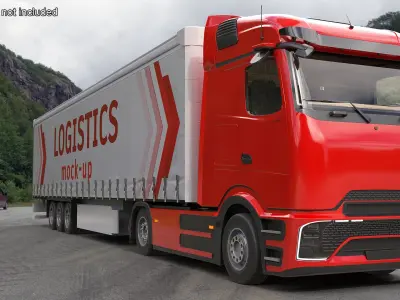  Mockup Design Truck with Trailer Red Rigged 