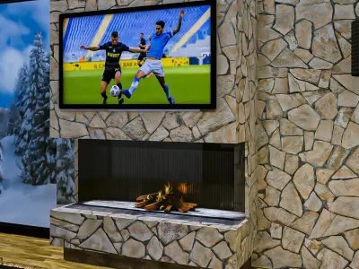 Fireplace with Window Cobblestone Walll Free 3D model