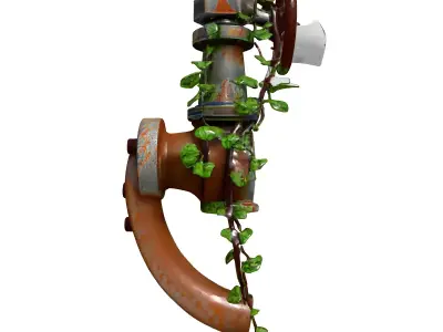 Overgrown Industrial Valve with Ivy Low-poly 3D model