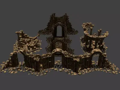 Architectural ruins Low-poly 3D model