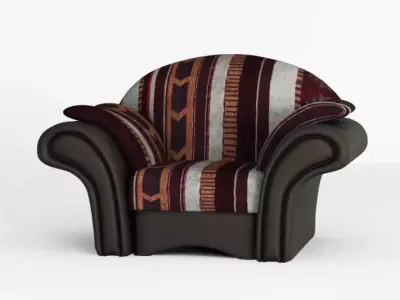 Armchair red with stripes and leather parts Low-poly 3D model