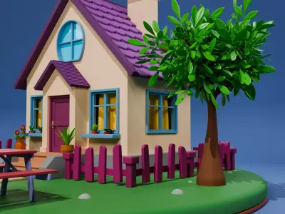 Stylized Isometric House with Garden Low-poly 3D model