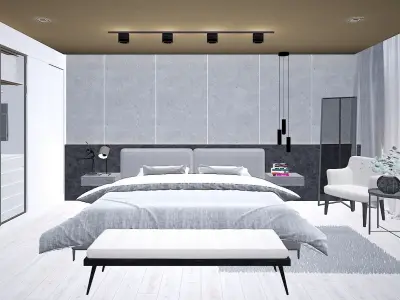 Modern Bedroom Interior Scene - bedroom furniture  3D model