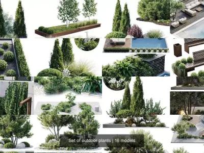 Set of outdoor plants 3D Model Pack