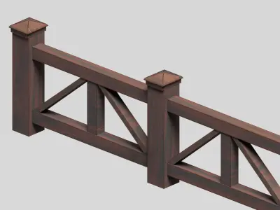 Modular wooden fence set Low-poly 3D model