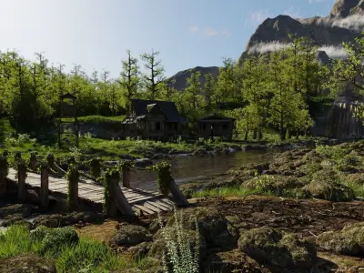 Waterfall Village Scene 3D model