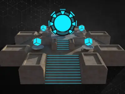 Stargate futuristic building with stairs and light 3D model