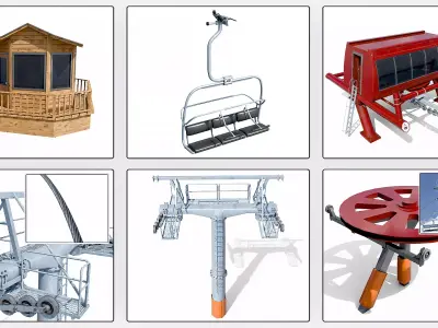 Modular Ski Lift Asset Pack Low-poly 3D model