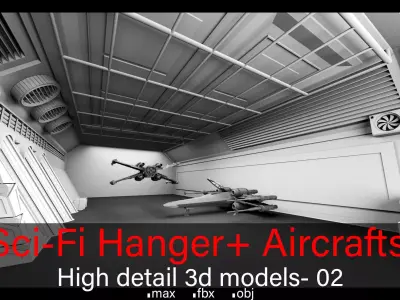 Sci-Fi Hanger- Aircrafts- 02- High detail 3d models Low-poly 3D model