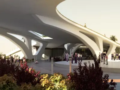 Organic architecture park contemporary  landscape with 3d grass 3D model