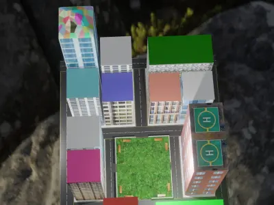 3D Small City Low-poly 3D model
