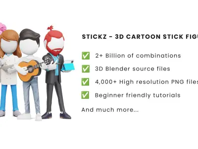3D stick figures rigged Low-poly 3D model