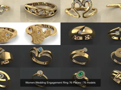 Women Wedding Engagement Ring 76 Pieces 3D Model Pack