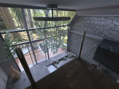 Modern Loft in forest Living room interior 3D Model  3D model 3D model