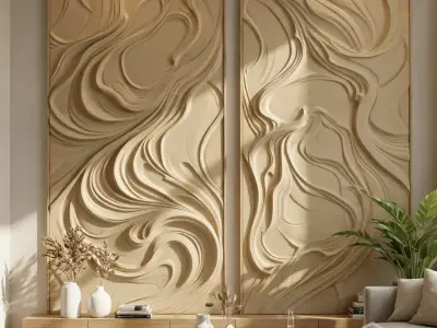  modern Organic Relief Panel Wall Decor Set STL Mural CNC 375 3D model