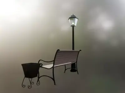 Low Poly Vintage Street Props Lantern Bench Trash Game Ready Free low-poly 3D model
