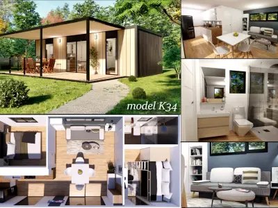 modern mobile home tiny house vacation house on 34m2 K34 Low-poly 3D model