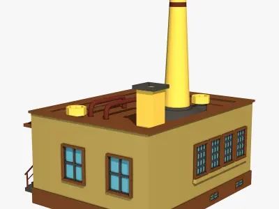 Industrial Factory with Yellow Chimney  Low-poly 3D model