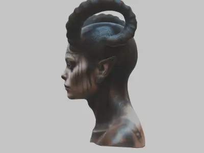 HR Giger Woman Scifi Head Bust Alien Horns Low-poly 3D model