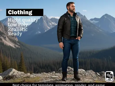 Male Leather Jacket and Plaid Shirt Outfit Low-poly 3D model