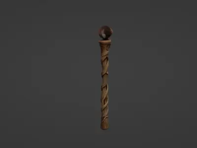 Ancient Wizards Staff with Glowing Crystal Orb 3D model