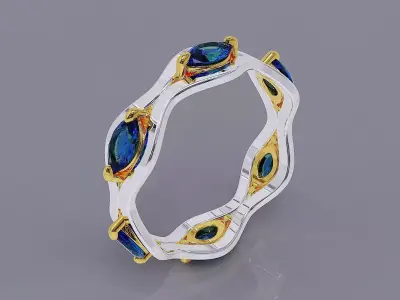 Prong set marquise shape diamond wavy ring band 3D print model