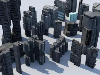 futuristic architecture set - 10 3D model